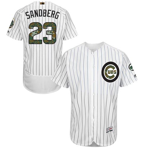 Cubs #23 Ryne Sandberg White(Blue Strip) Flexbase Authentic Collection Memorial Day Stitched MLB Jersey
